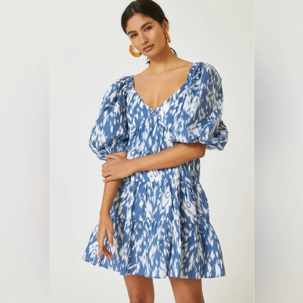 BLUE TASSEL by ANTHROPOLOGIE Floral‎ Tunic Mini Dress in Blue